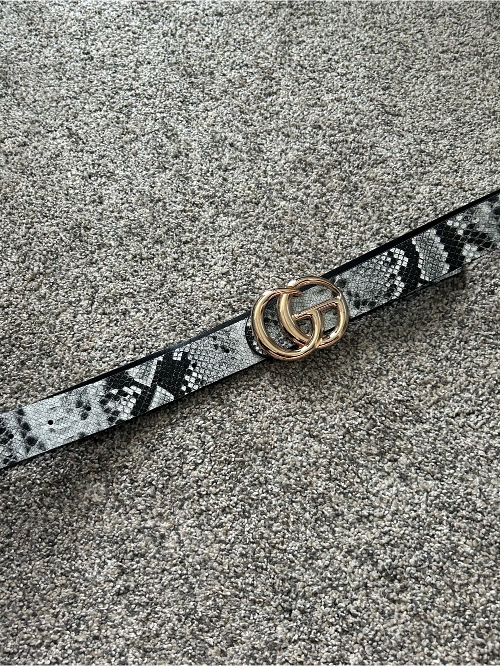 Gold Double-Ring Snake Print Women's Waist Belt - Black & Gray